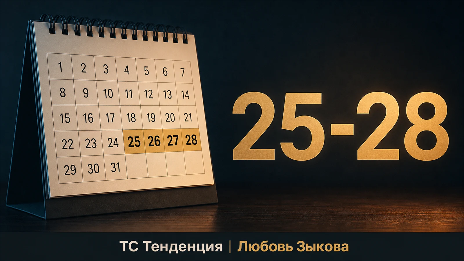 Настольный календарь с выделенными датами 25-28